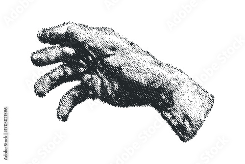 Stippled Hand Reaching Out on Transparent Background. Vector hand drawn illustration
