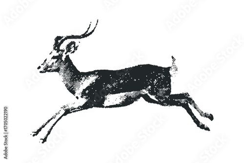 Gazelle animal with dynamic motion on transparent. Vector hand drawn illustration