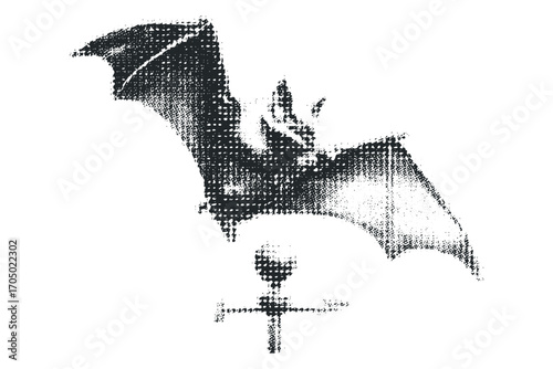 Winged creature with ankh symbol on transparent background. Vector hand drawn illustration