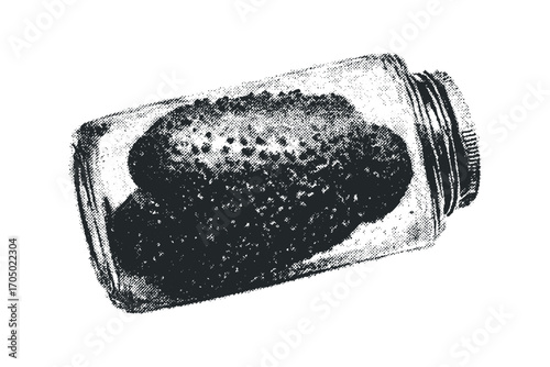 Preserved Pickles in Glass Jar Transparent. Vector hand drawn illustration