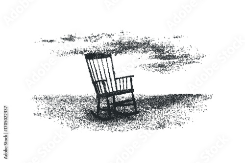 Black rocking chair silhouette on a textured transparent background. Vector hand drawn illustration
