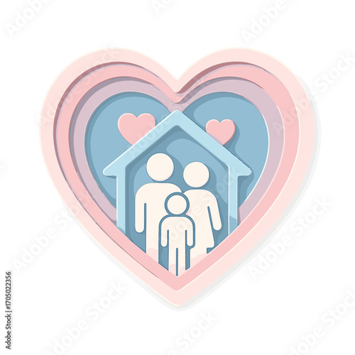 Family heart emblem with nested design of love and togetherness