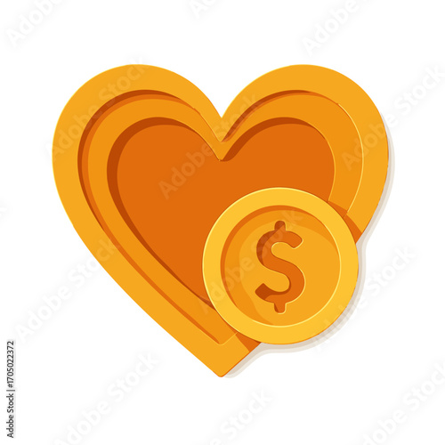 3d heart with dollar symbol: modern financial love icon