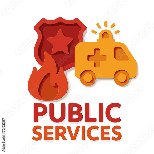 Emergency services icons with 3d effect featuring ambulance and fire symbols