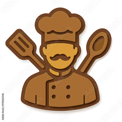 Chef icon in brown tones with spatula and spoon