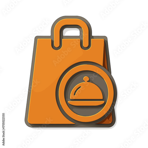 3d orange takeout bag icon with cloche on gradient background