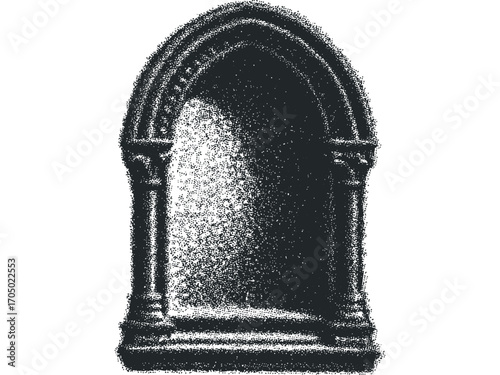 Gothic Archway with Textured Stippled Effect. Vector hand drawn illustration