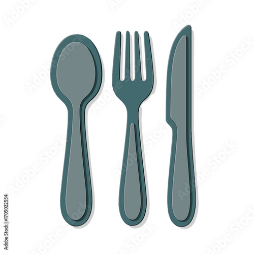 Modern 3d cutlery design: spoon, fork, knife in minimalistic style