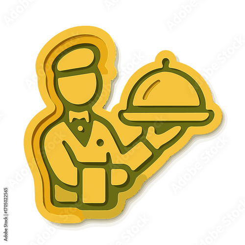 Modern 3d waiter icon with cloche on gradient background