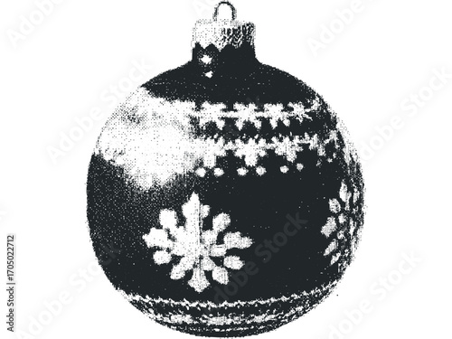 Black and white Christmas ornament with snowflake. Vector hand drawn illustration