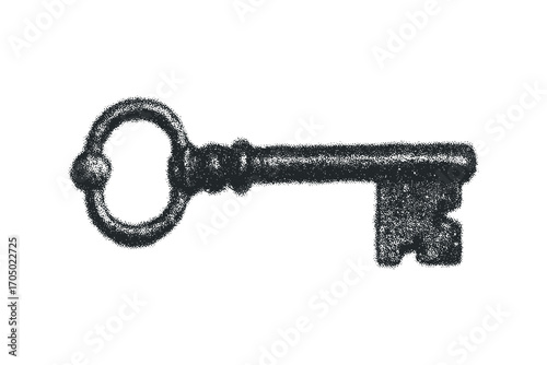 Antique Skeleton Key Image with Stippling Texture. Vector hand drawn illustration