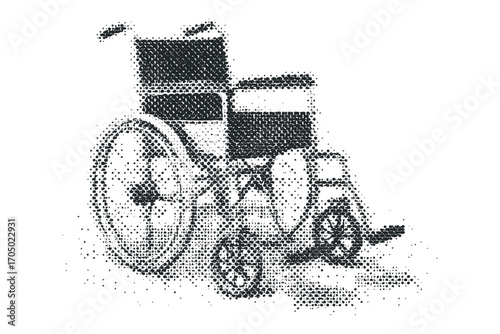 Halftone effect wheelchair on transparent background. Vector hand drawn illustration