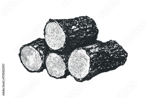 Pile of chopped wood logs on white. Vector hand drawn illustration