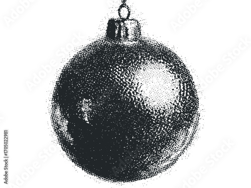 Halftone effect Christmas bauble. Vector hand drawn illustration