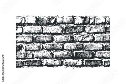 Line art drawing of stacked bricks wall texture. Vector hand drawn illustration