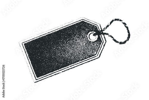 Textured Rectangular Tag with String. Vector hand drawn illustration
