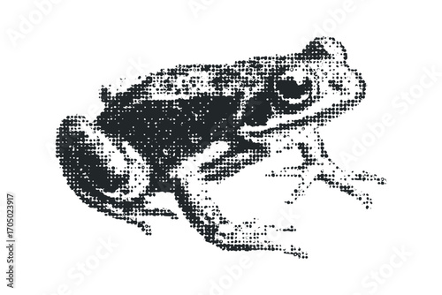 Halftone dotted amphibian creature. Vector hand drawn illustration