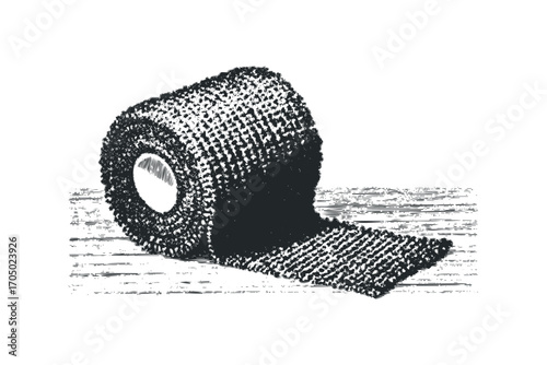 Medical Elastic Bandage Roll Unrolled. Vector hand drawn illustration