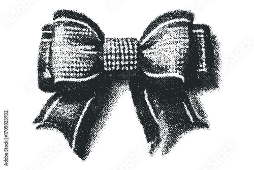 Black textured bow tie graphic on transparent background. Vector hand drawn illustration