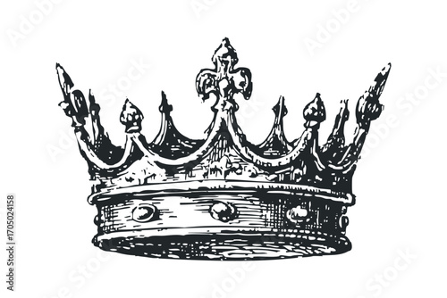 Ornate Crown Emblem Transparent. Vector hand drawn illustration