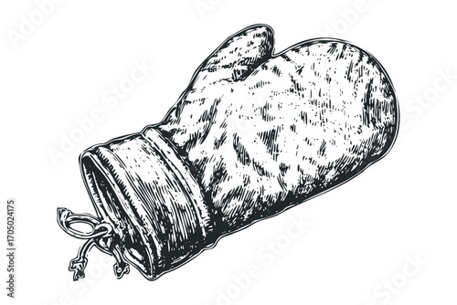 Single boxing glove on a transparent background. Vector hand drawn illustration