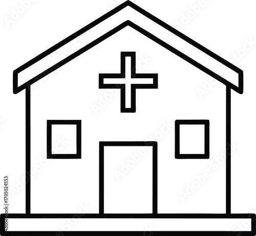 minimal hospital building icon with cross sign vector.