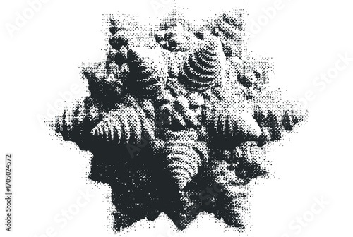 Halftone fractal shape isolated on white for graphic design. Vector hand drawn illustration