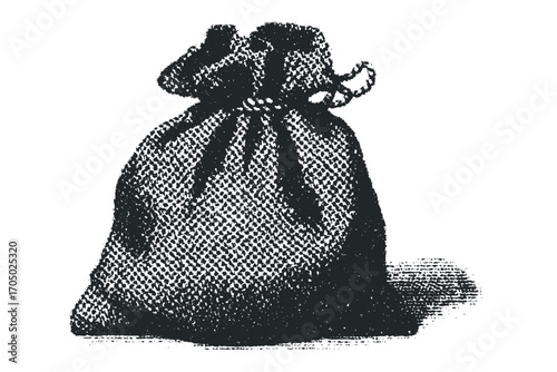 Burlap sack tied with rope, image on transparent background. Vector hand drawn illustration