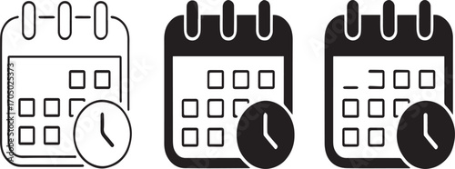 Calendar and Clock Icons Set: Date, Time, Schedule & Event Management Symbols