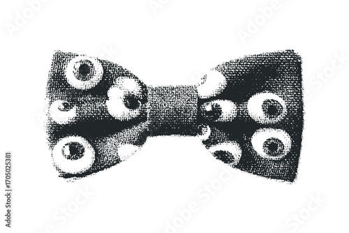 Bow tie with eye pattern on transparent background. Vector hand drawn illustration
