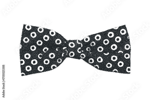 Bow tie with polka dot texture on a transparent background. Vector hand drawn illustration