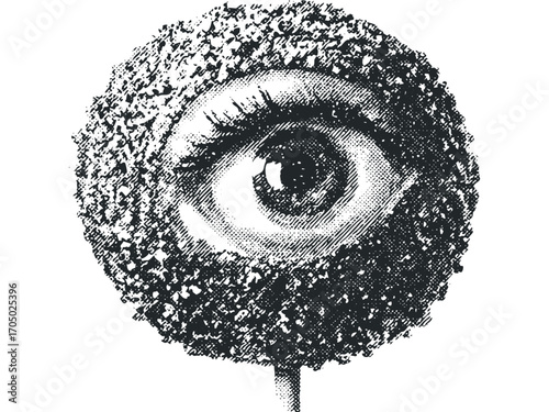 Close up abstract close up of an eye on a textured object. Vector hand drawn illustration
