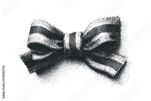 Textured Black and White Bow Tie on Transparent. Vector hand drawn illustration