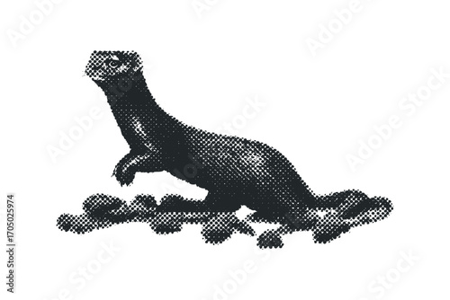Ferret animal figure in stipple technique on white background. Vector hand drawn illustration
