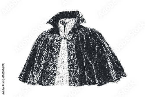 Textured Vintage Cape With Clasp Image. Vector hand drawn illustration