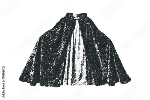 Dark, flowing cloak with textured appearance on transparent background. Vector hand drawn illustration