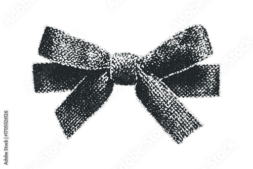 Stippled Ribbon Bow Graphic. Vector hand drawn illustration