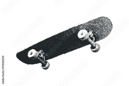 Skateboard object composed of halftone dots. Vector hand drawn illustration