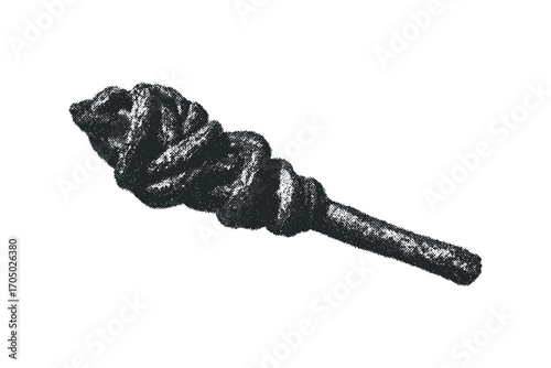 Knotted rope detail with halftones on transparent. Vector hand drawn illustration