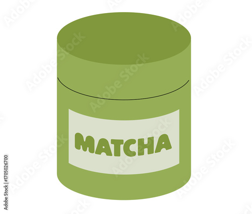 Green matcha powder container with label