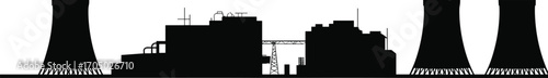 Silhouette of nuclear power plant, industrial energy facility, cooling towers and reactor buildings, electric energy generation, industrial infrastructure, power station landscape