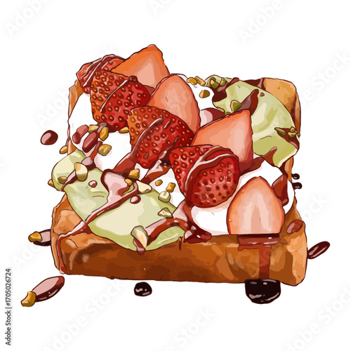 Toast bread with avocado sauce and strawberry
