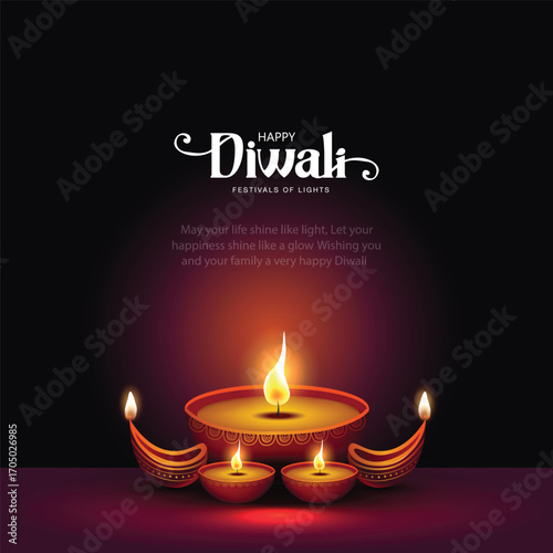Indian festival of lights Happy Diwali, holiday Background, Diwali celebration greeting card, abstract vector illustration design.