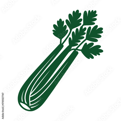 vector of a single celery stalk with fresh green leaves isolated on white background