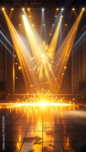 Golden stage lights, fireworks