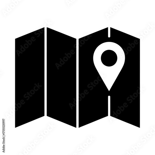 elegant black silhouette of folded map with location pin icon
