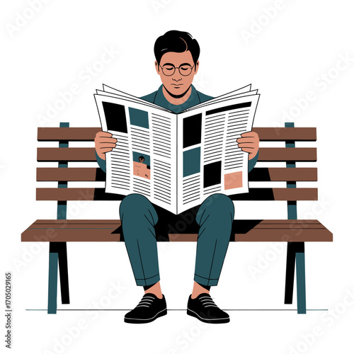 person sitting on bench reading newspaper in outdoor lifestyle