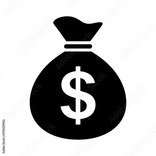 black silhouette of money bag with dollar sign symbolizing wealth and finance