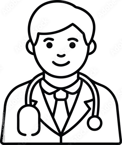 outline icon of doctor with stethoscope symbolizin.