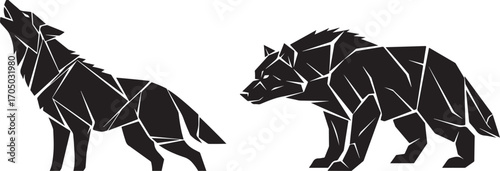 Geometric Wolf and Bear Silhouette Vector

Abstract Polygonal Animal Illustrations Creative Geometric Wildlife Design Low Poly Wolf Howling and Bear Graphic